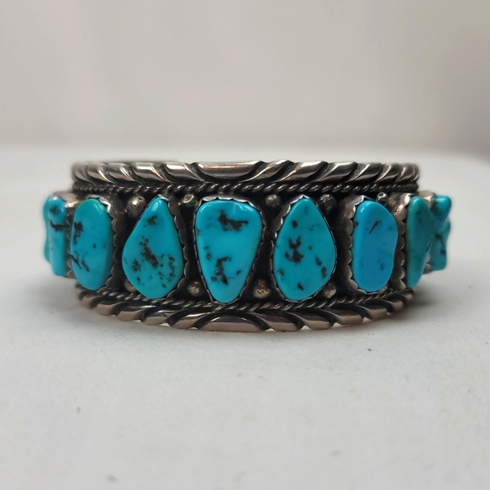 Tourquose Vintage Silver Bangle Bracelet Navajo E.Spencer Indian Jewelry